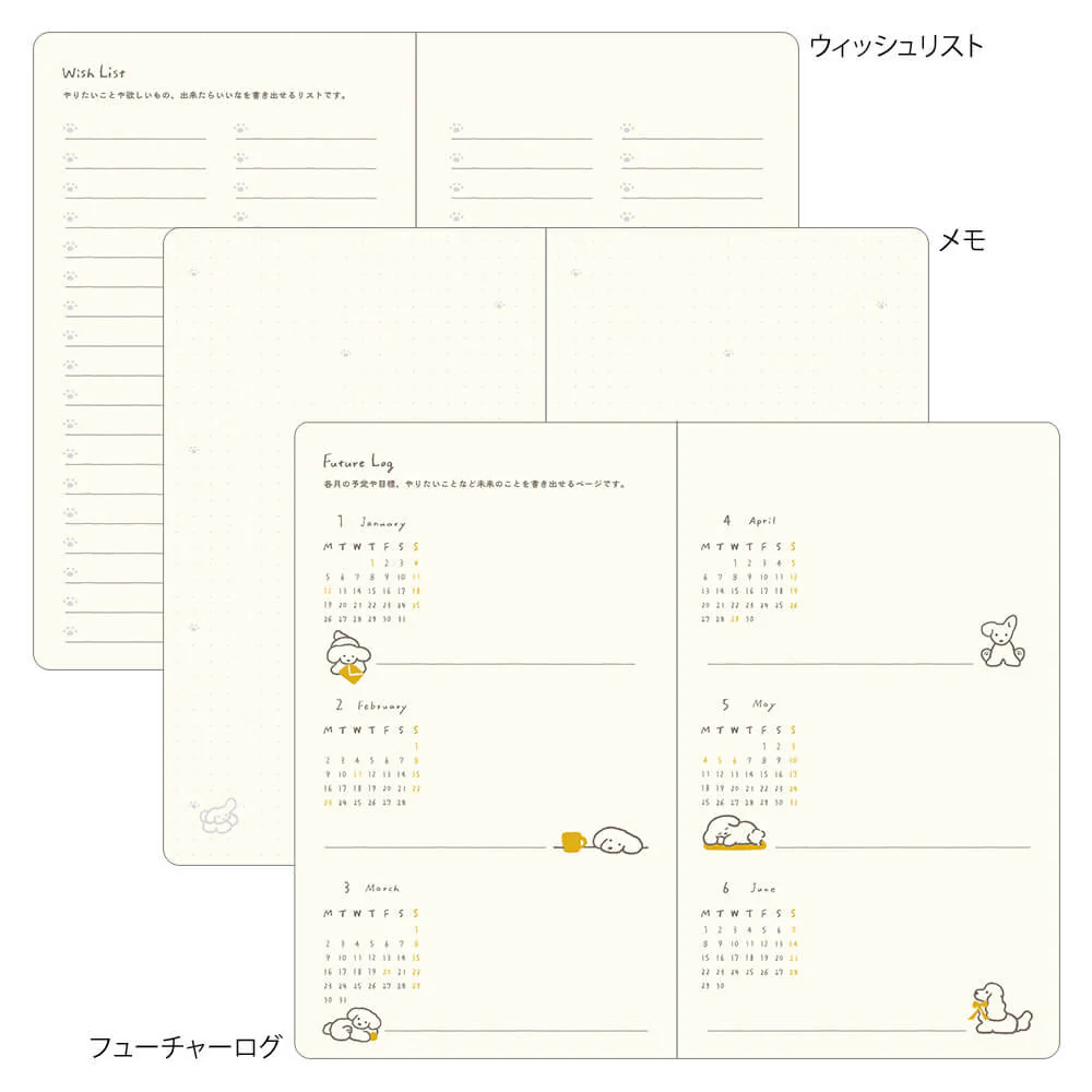 Kalendarz Midori Diary Book Type B6 2026 | Żółty z psem - Image 6