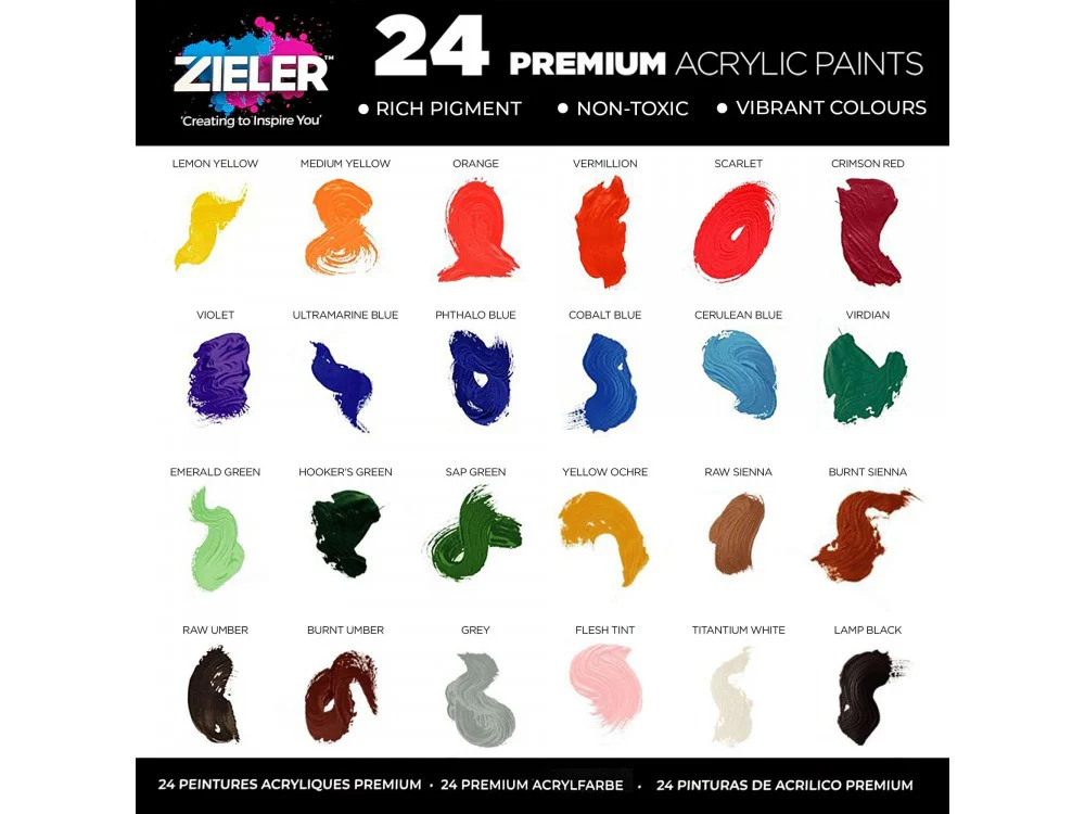 Farby Akrylowe Zieler Premium Acrylic Paints 24 kolory - Image 4