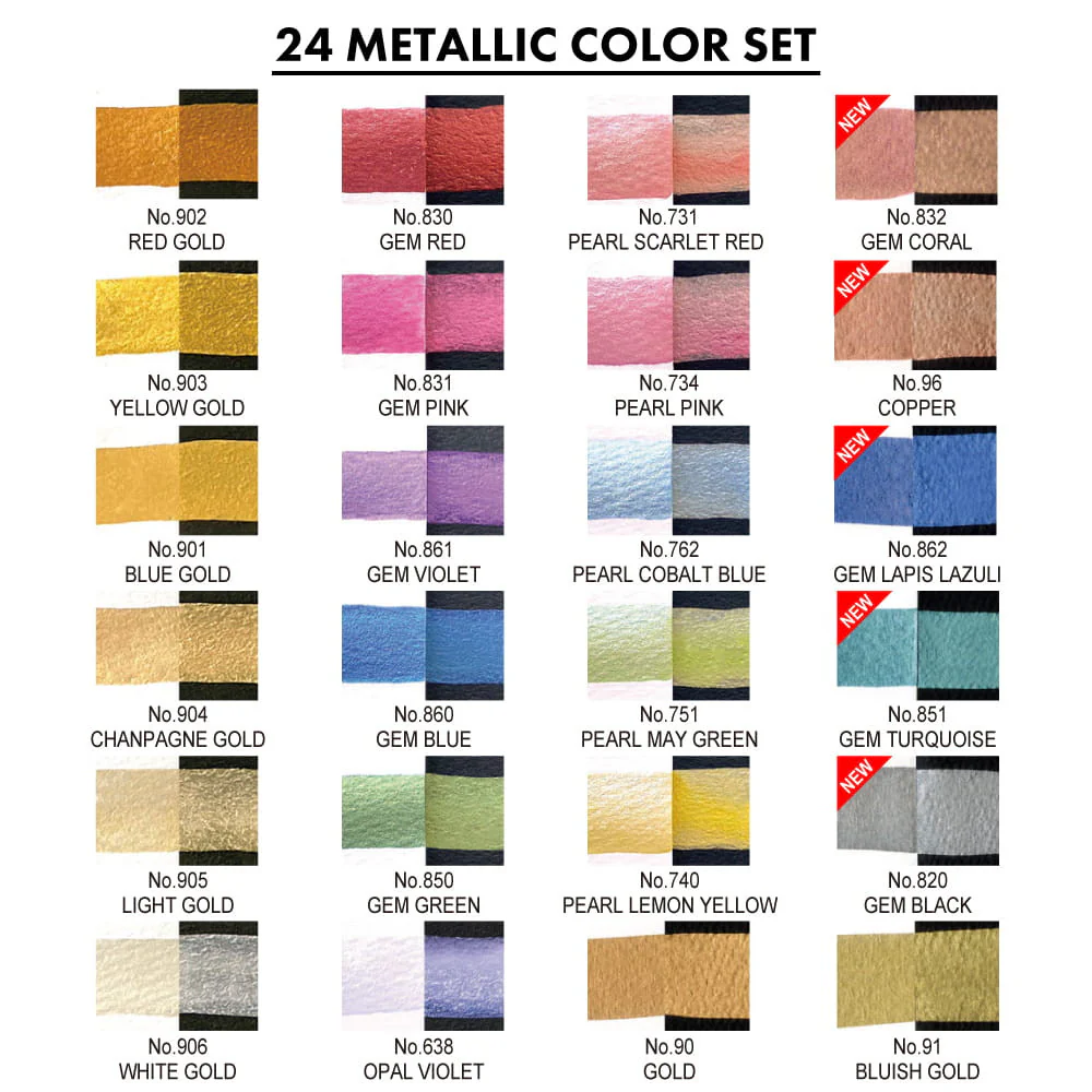 Farby akwarelowe Kuretake Gansai Tambi 24 kolory | Metaliczne - Image 2