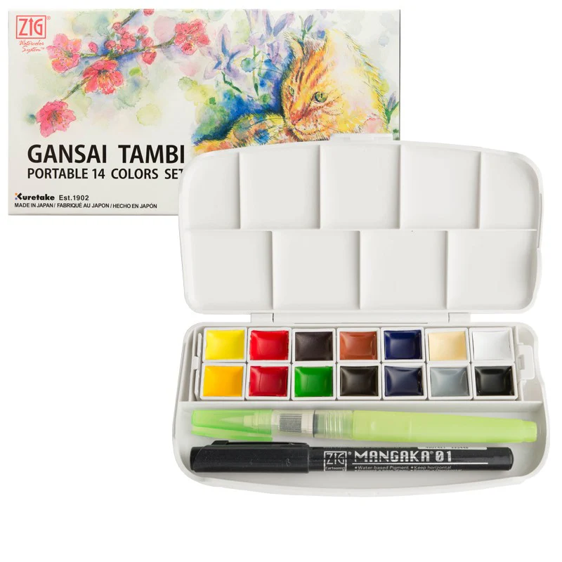 Farby akwarelowe Kuretake Gansai Tambi Portable 14 kolorów - Image 2