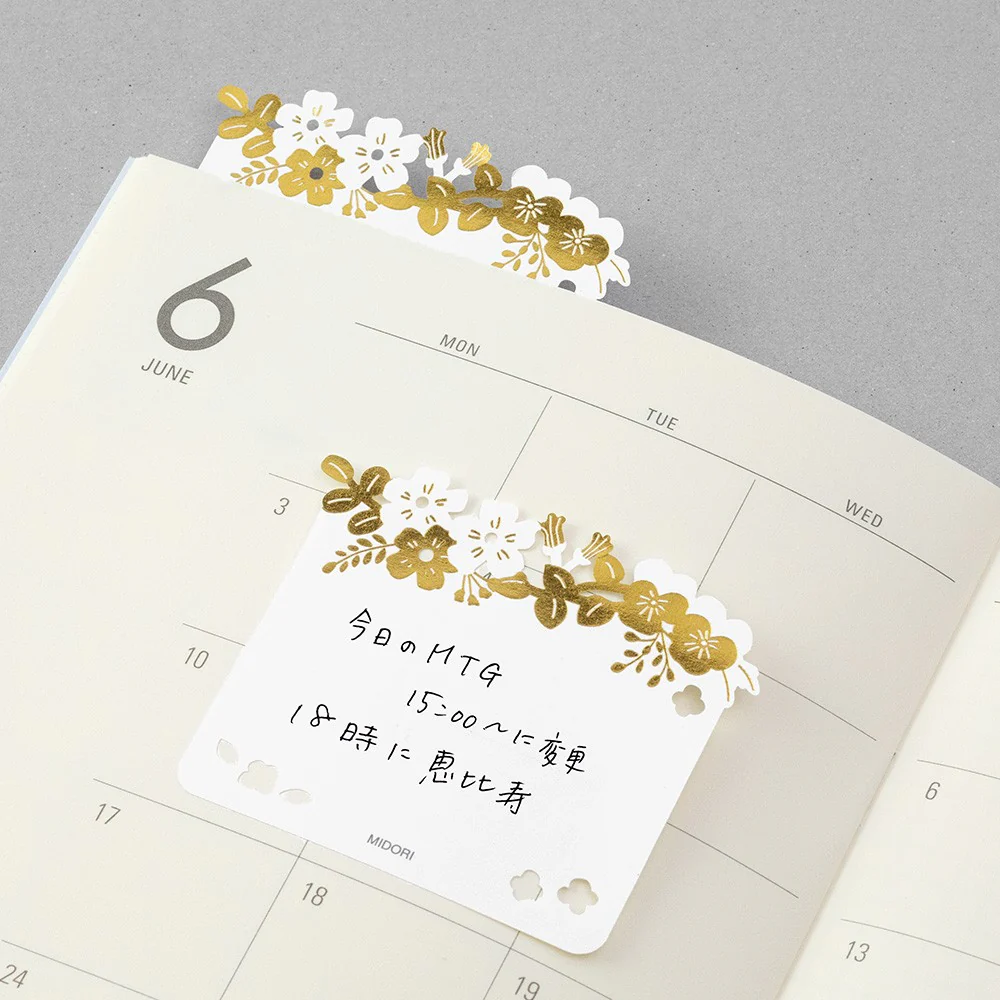 Karteczki samoprzylepne Midori Katanuki Fusen Foil Stamping | Kwiaty - Image 4