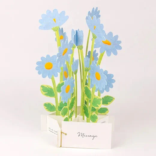 Kartka okolicznościowa 3D Blooming | Niebieskie stokrotki - Image 2