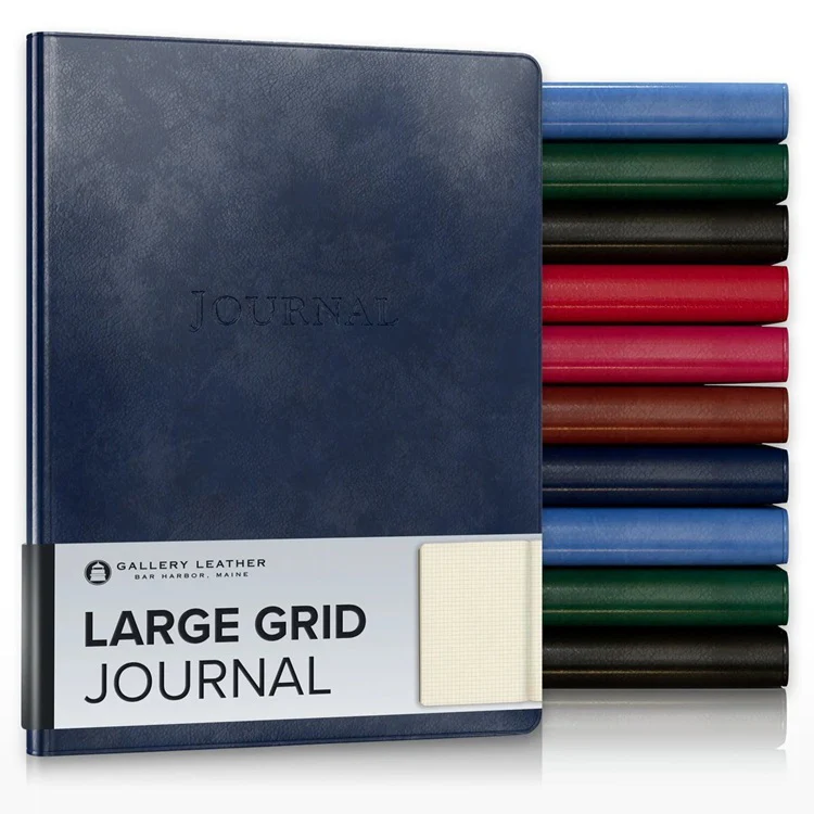 Notatnik w kratkę Gallery Leather Large Journal | Granatowy