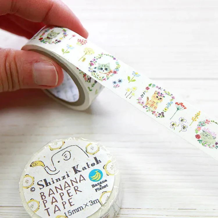 Taśma dekoracyjna z papieru bananowego | Kotki w kwiatach - Image 3