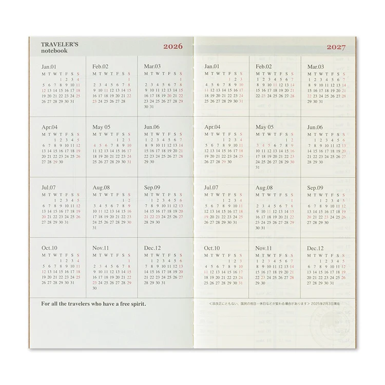 Wkład do Traveler's Noteboook 2026 | Tygodniowy + Memo (Lipiec-Grudzień) - Image 3