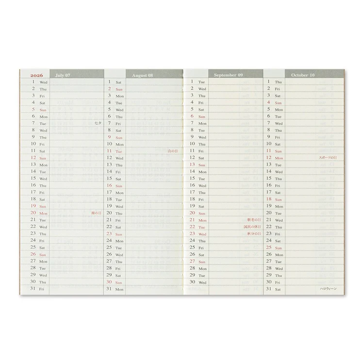 Wkład do Traveler's Noteboook Passport Size 2026 | Tygodniowy (Lipiec - Grudzień) - Image 4