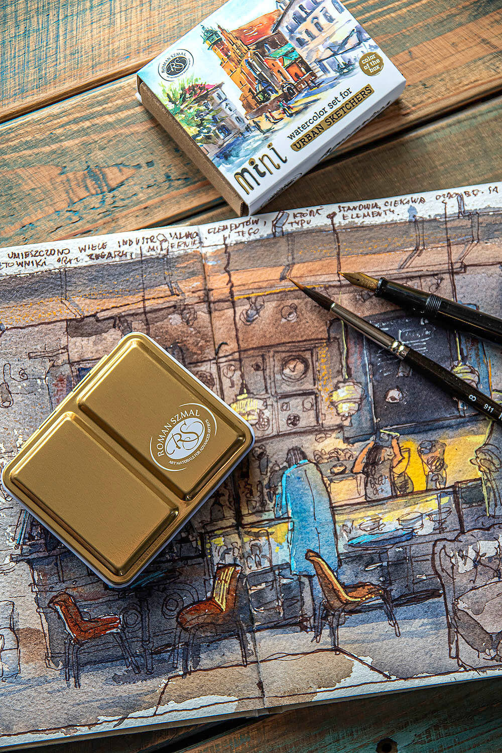 Zestaw akwareli w półkostkach Mini Urban Sketchers 8 kolorów | Złoty - Image 6