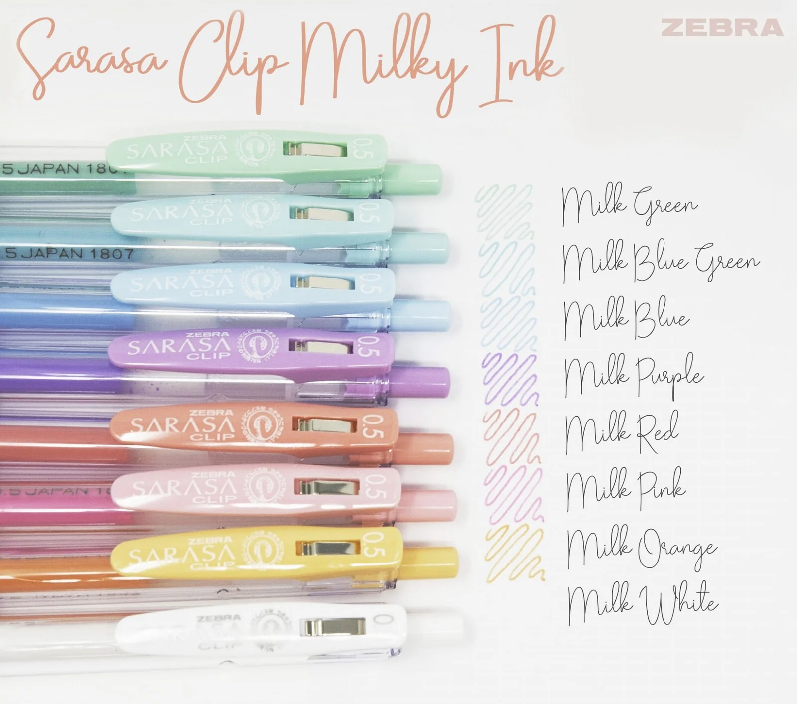 Zestaw długopisów żelowych SARASA Zebra | Milk Color 5 szt. - Image 2