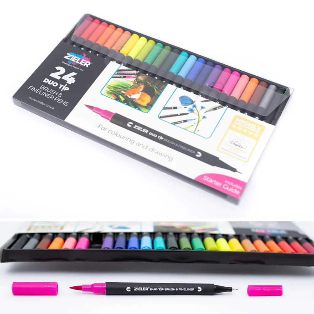 Zestaw kolorowych pisaków Zieler Duo Tip Brush&Fineliner Pens - Image 4