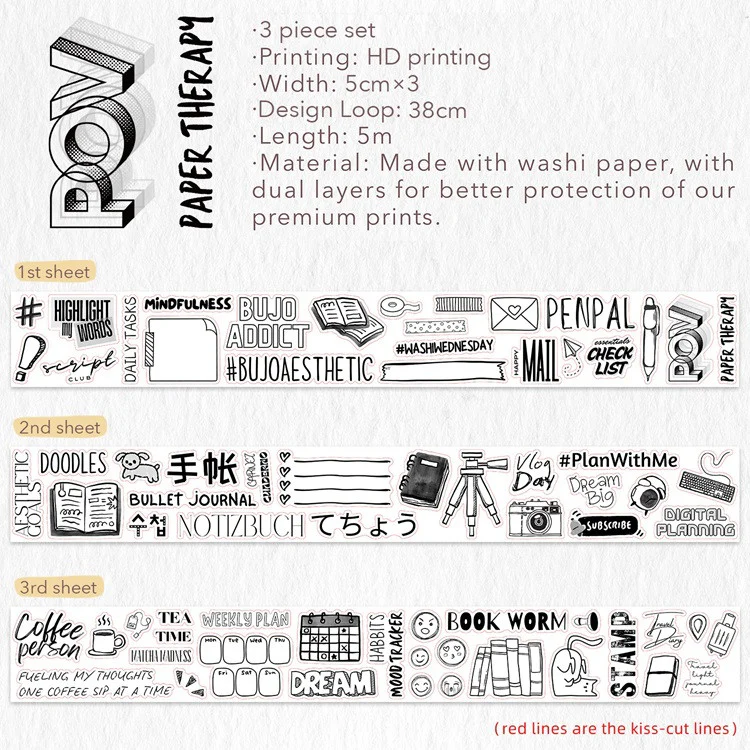 Zestaw naklejek w taśmie Washi | Journaling - Image 8